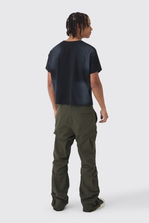 Slim Fit Flare Stacked Trousers With Ruched Detail