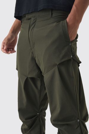 Slim Fit Flare Stacked Trousers With Ruched Detail