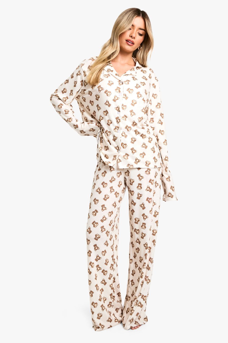 Bear Print Long Sleeve Shirt & Trousers Pyjama Set