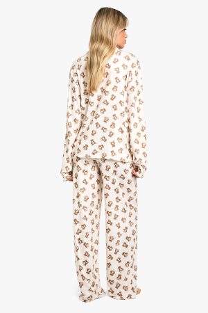 Bear Print Long Sleeve Shirt & Trousers Pyjama Set