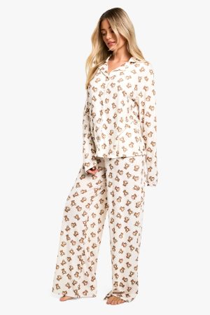 Bear Print Long Sleeve Shirt & Trousers Pyjama Set