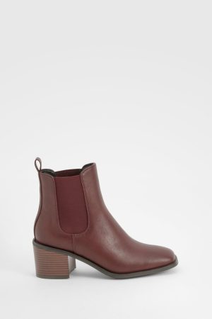 Wooden Block Heel Tab Detail Shoe Boots