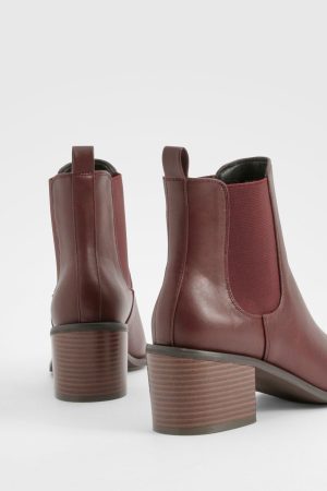 Wooden Block Heel Tab Detail Shoe Boots