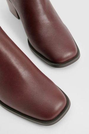 Wooden Block Heel Tab Detail Shoe Boots
