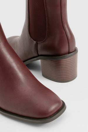 Wooden Block Heel Tab Detail Shoe Boots