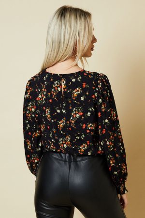 Petite Red Ditsy Shirred Hem Top