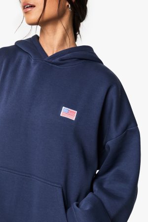 USA Flag Embroidered Oversized Hoodie