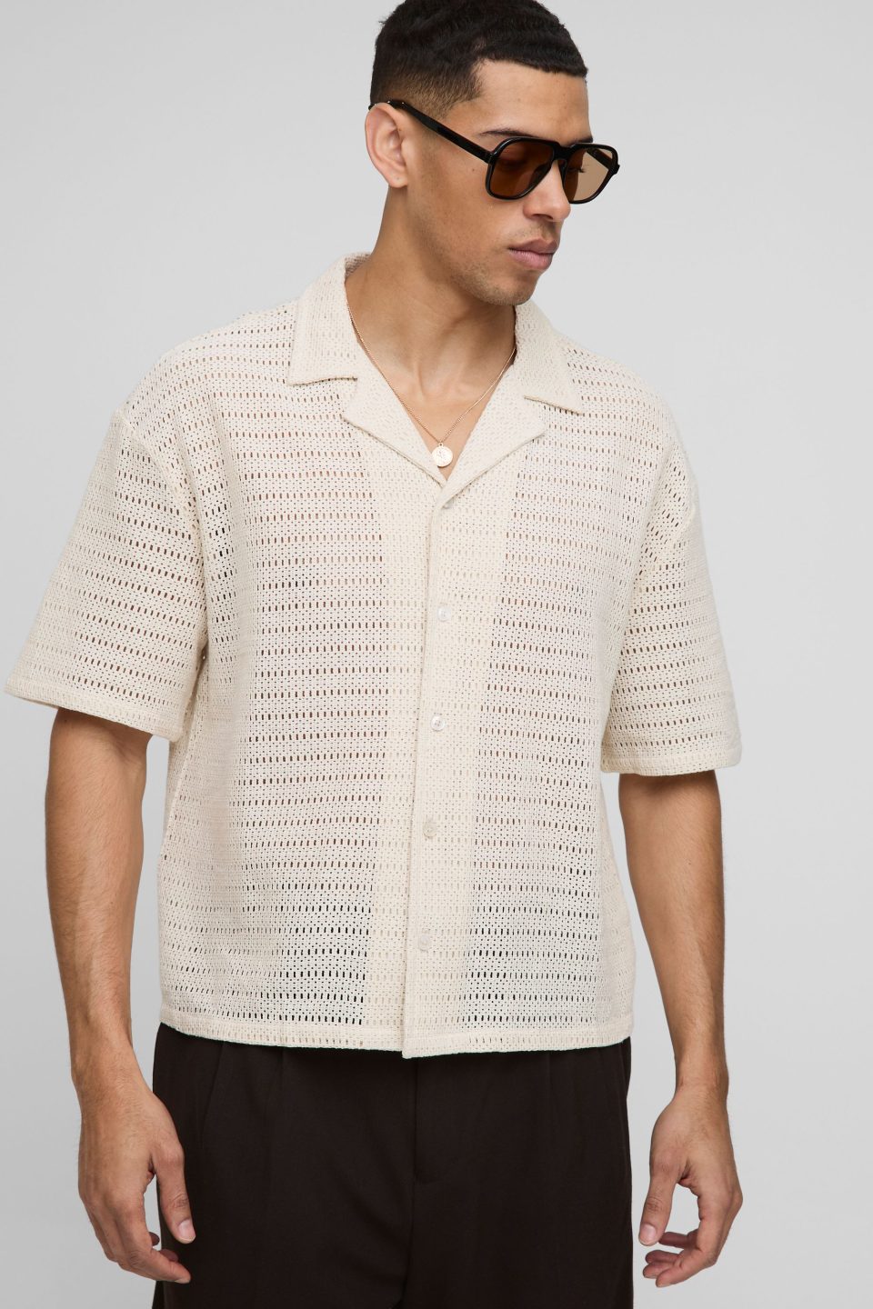 Oversized Open Texture Boxy Revere Shirt