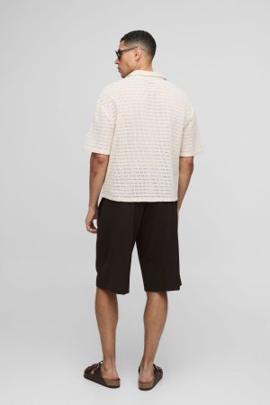Oversized Open Texture Boxy Revere Shirt