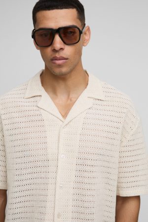 Oversized Open Texture Boxy Revere Shirt