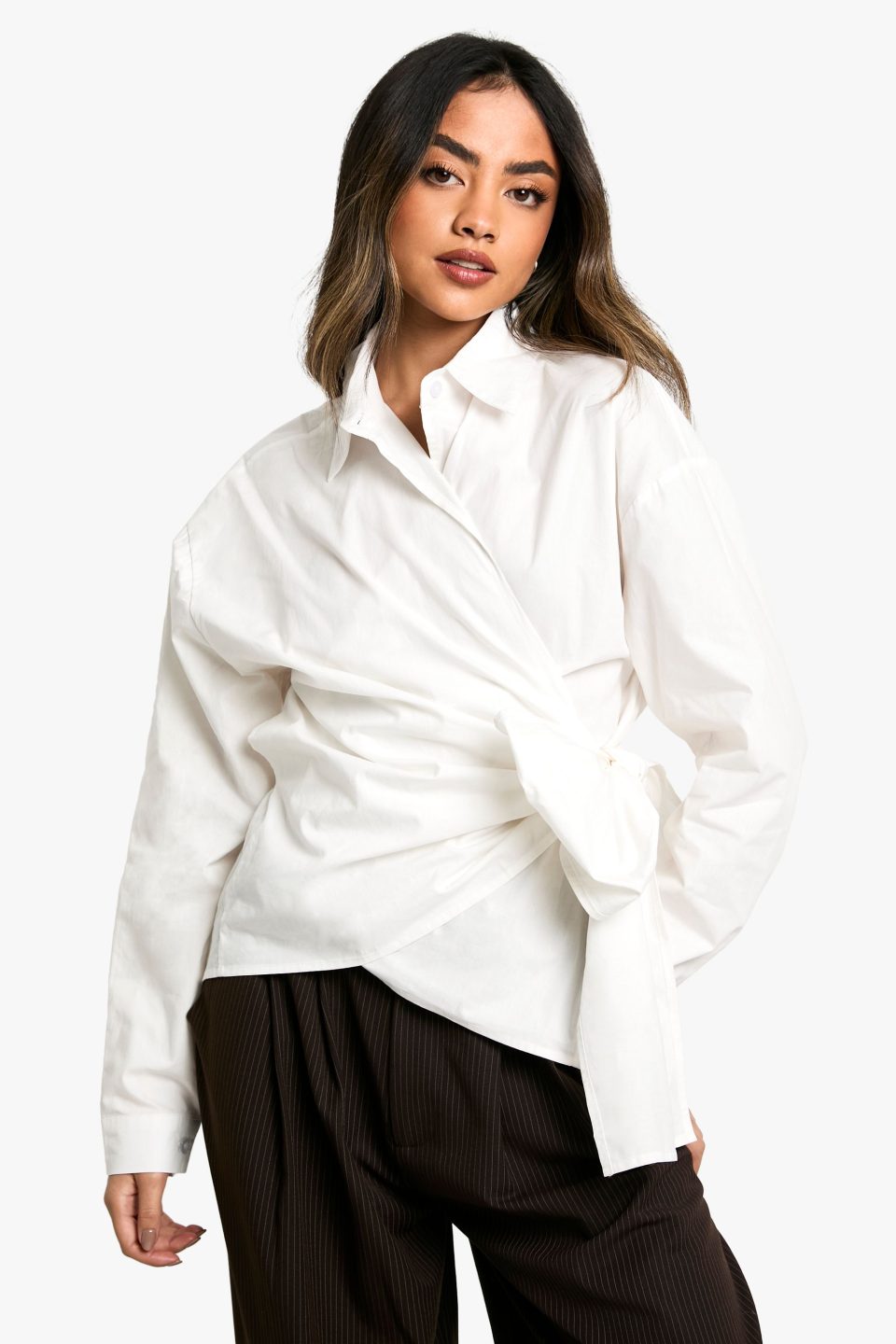 Cotton Poplin Wrap Tie Shirt