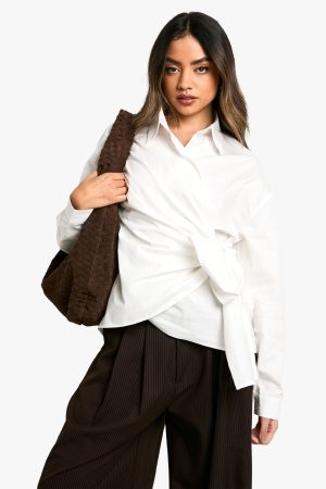 Cotton Poplin Wrap Tie Shirt