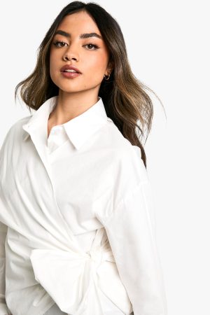 Cotton Poplin Wrap Tie Shirt