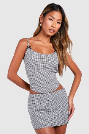Mini Check Bow Detail Crop & Low Rise Mini Skirt