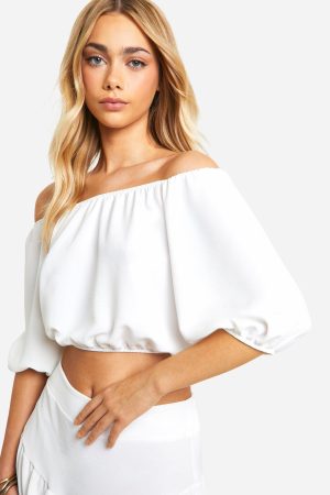 Hammered Volume Sleeve Bardot & Mini Skirt