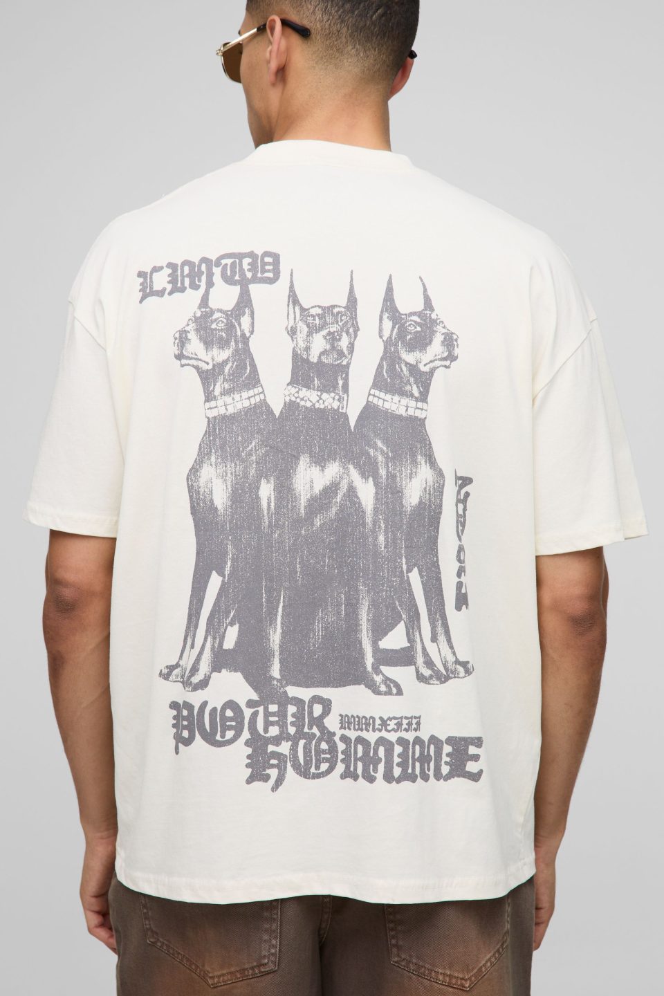 Oversized Extended Neck Pour Homme Canine Graphic T-Shirt