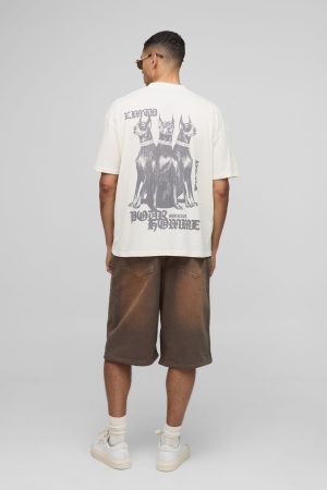 Oversized Extended Neck Pour Homme Canine Graphic T-Shirt