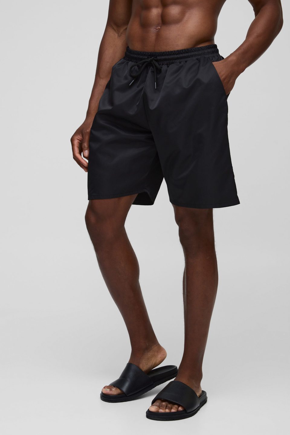 Long Length Swim Short in Black