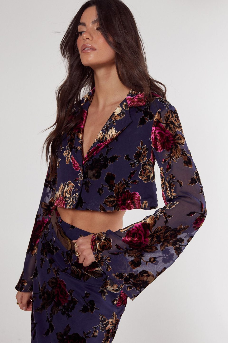 Floral Devore Cropped Shirt