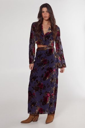 Floral Devore Cropped Shirt