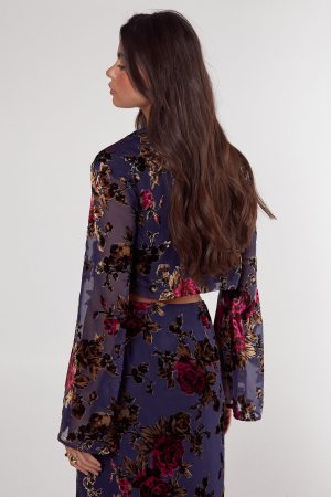 Floral Devore Cropped Shirt