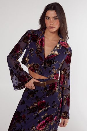 Floral Devore Cropped Shirt