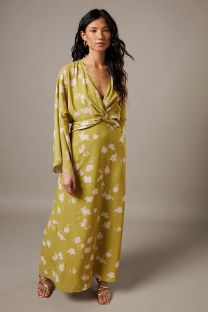 Chiffon Wrap Knot Front Maxi Dress