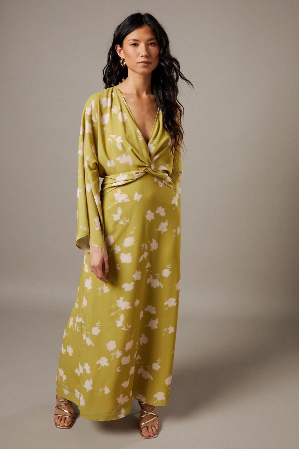 Chiffon Wrap Knot Front Maxi Dress