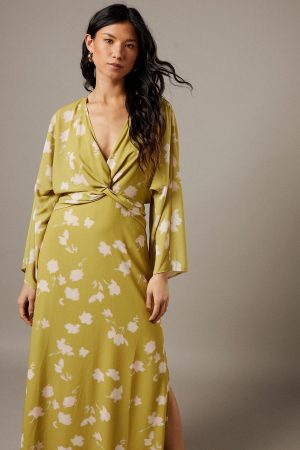 Chiffon Wrap Knot Front Maxi Dress