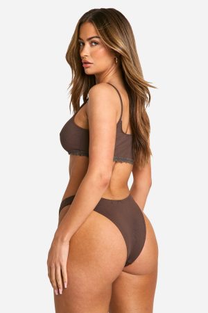 Lace Trim Scoop Bralette And Thong Set