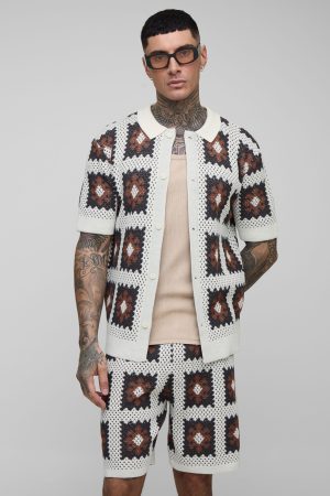 Tall Regular Fit Crochet Shirt & Relaxed Short Set