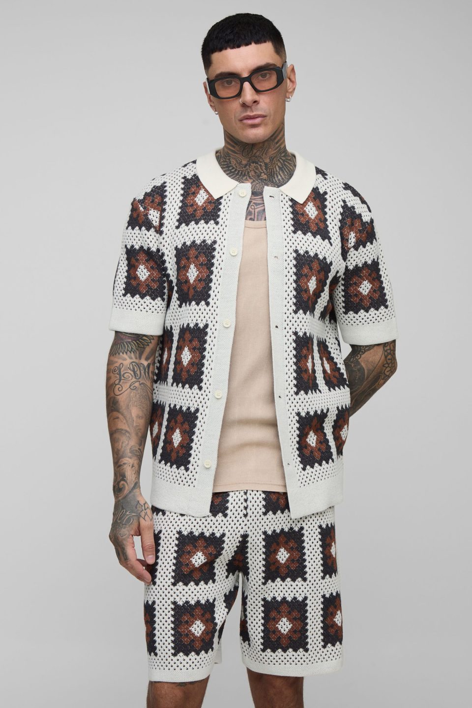 Tall Regular Fit Crochet Shirt & Relaxed Short Set