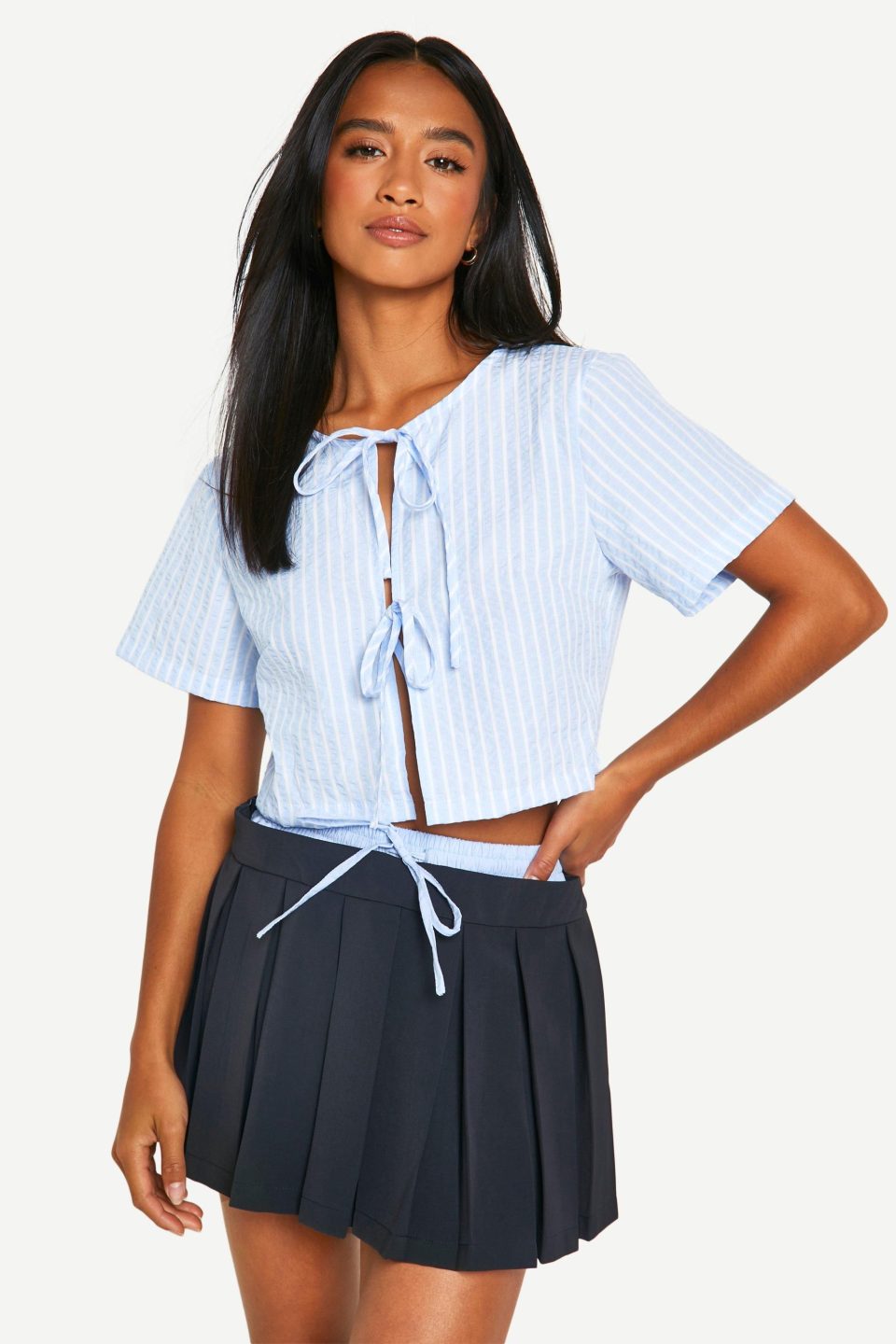 Petite Contrast Boxer Waistband Pleated Mini Skirt