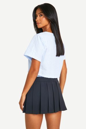 Petite Contrast Boxer Waistband Pleated Mini Skirt
