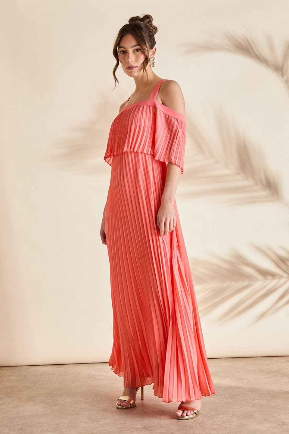 Pleated Off The Shoulder Midi Dress