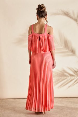 Pleated Off The Shoulder Midi Dress