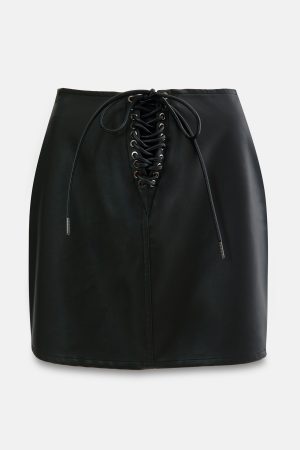 Lace Front Faux Leather Mini Skirt