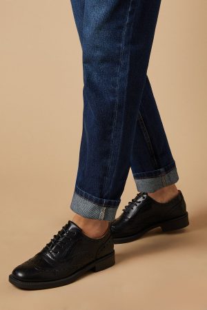 Sanya Faux Leather Brogue Detail Lace Up Flat Shoes