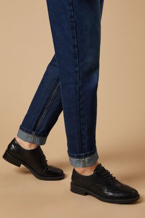 Sanya Faux Leather Brogue Detail Lace Up Flat Shoes
