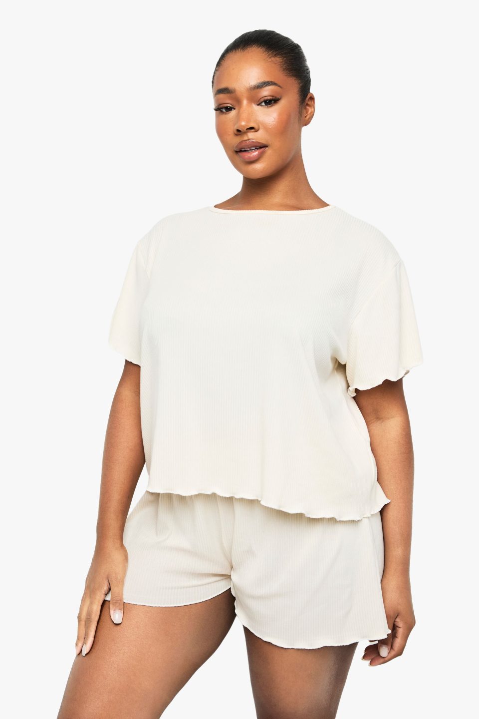 Plus Brushed Rib T-Shirt & Short PJ Set