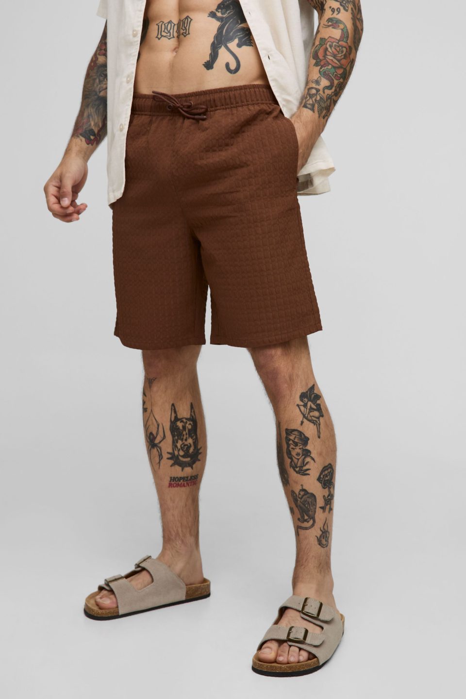 Long Length Seersucker Check Swim Short