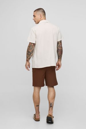 Long Length Seersucker Check Swim Short