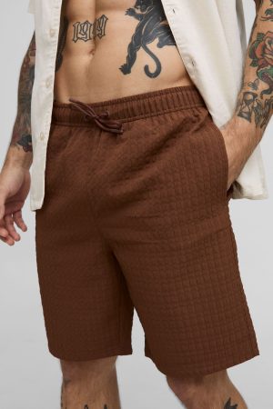 Long Length Seersucker Check Swim Short