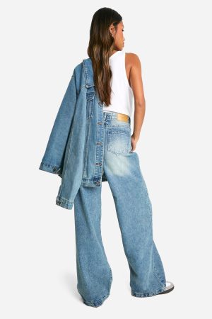 Basics 30 Inch Leg High Waisted Wide Leg Jeans