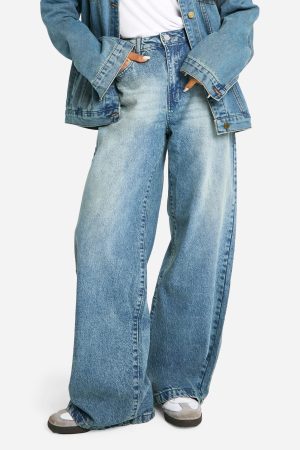 Basics 30 Inch Leg High Waisted Wide Leg Jeans
