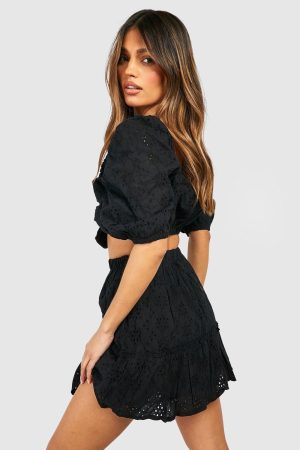 Broderie Knot Top & Ruffle Hem Skirt