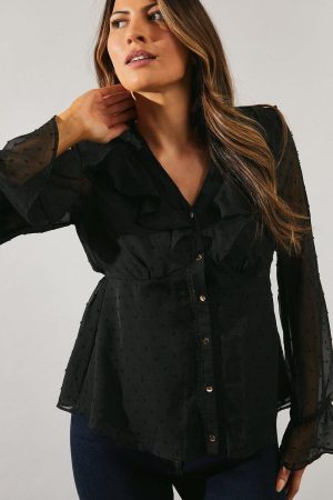 Occasion Dobby Ruffle Detail Blouse