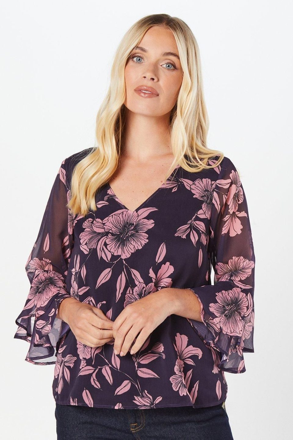 Petite Floral Flute Sleeve Top