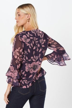 Petite Floral Flute Sleeve Top