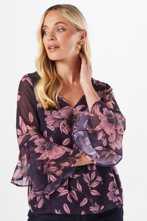 Petite Floral Flute Sleeve Top